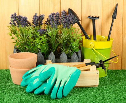 Garden waste and materials at a landscaping site